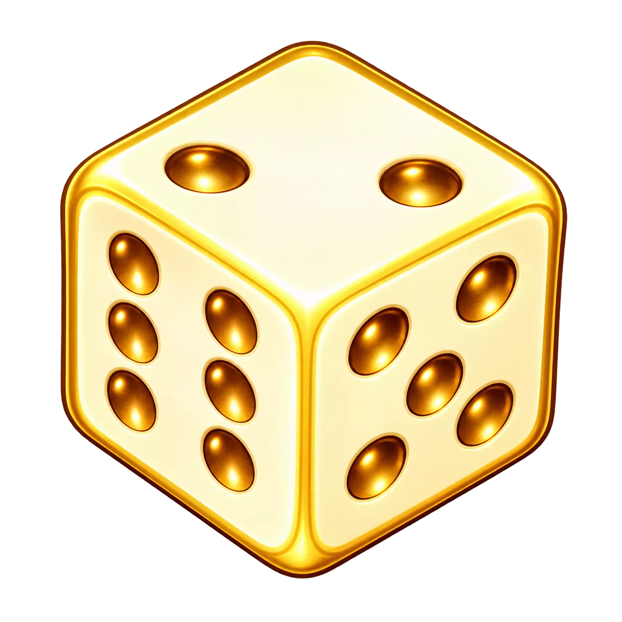 A cream-colored celestial die with golden edges and pips.