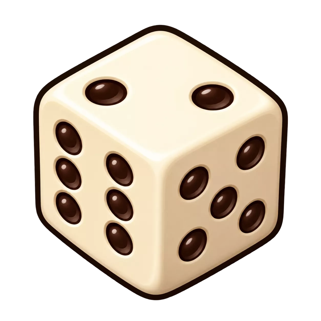 An ivory-colored bone die with dark pips.