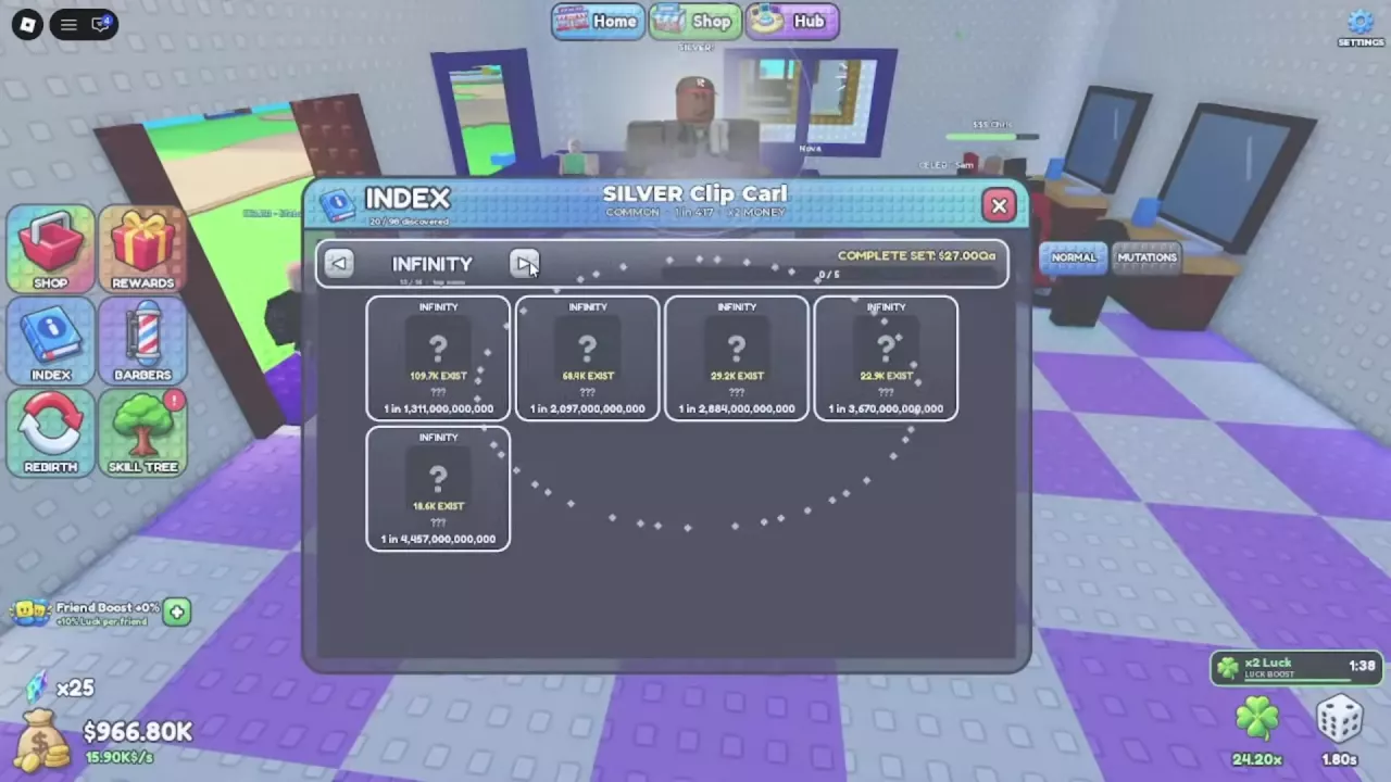INDEX menu with the MUTATIONS tab beside NORMAL.