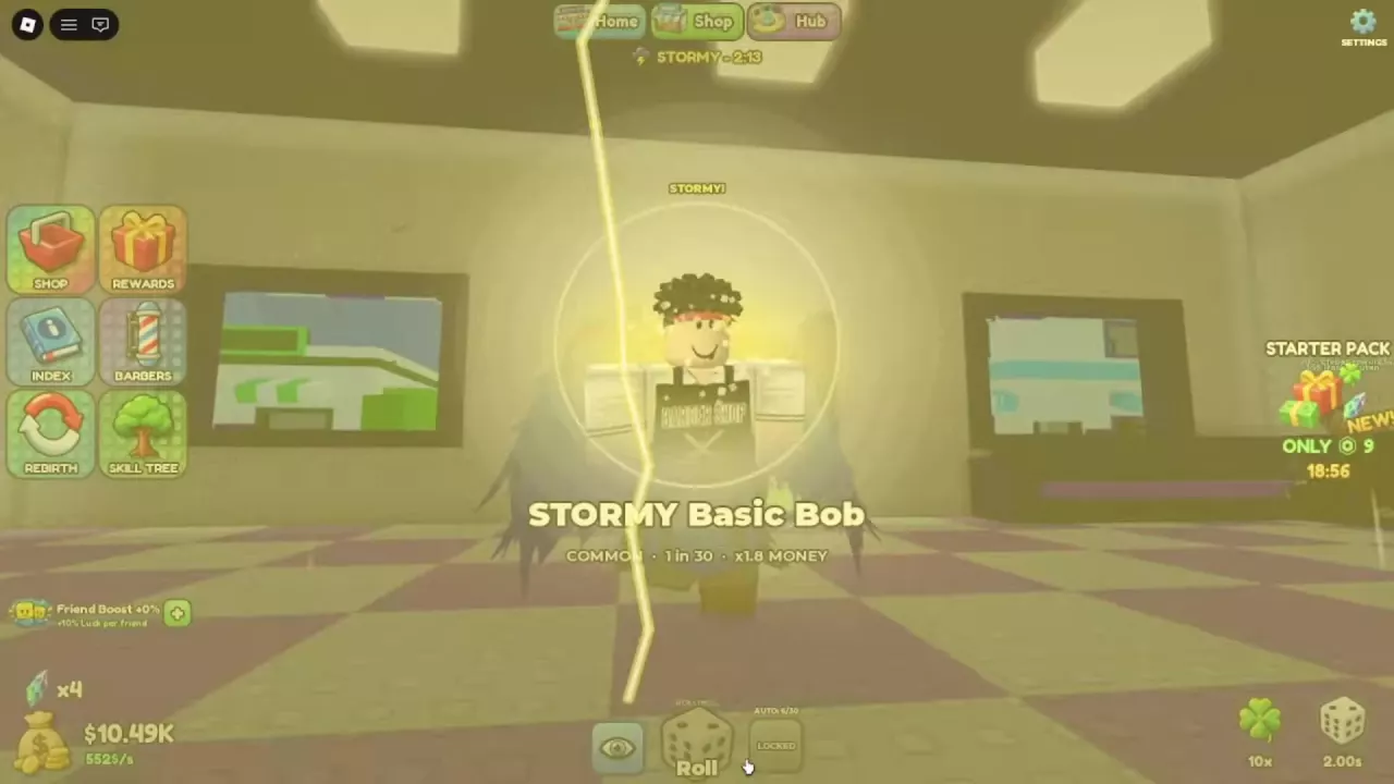 STORMY Basic Bob roll result showing Common rarity and &times;1.8 MONEY.